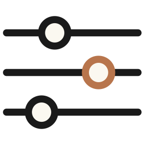 Three horizontal sliders on a dark UI panel with circular knobs at different positions (top left, middle-right, bottom left).