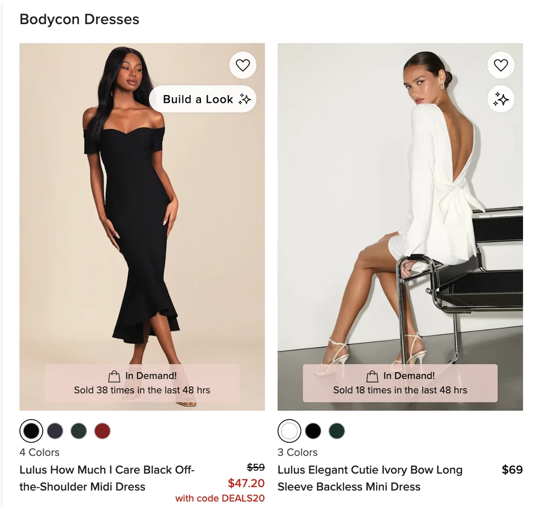 The Build a Look button on a Lulus product page